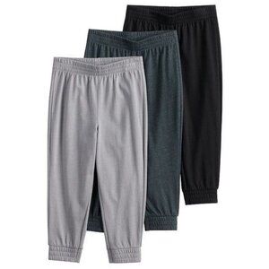 Kid's Comfy Lounge Pants - 3 Pack - Elastic Waist - Grey Charcoal Black 18M